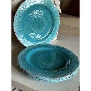 New (4) Pier 1 Imports melamine dinner plates Carmelo collection Crackle Rare